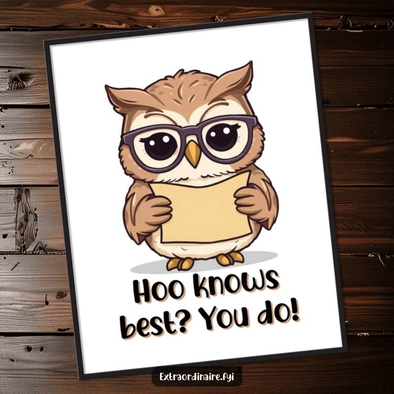 Free Printable Wall Art of a wise owl in spectacles, peacefully reading a scroll in a cozy setting.