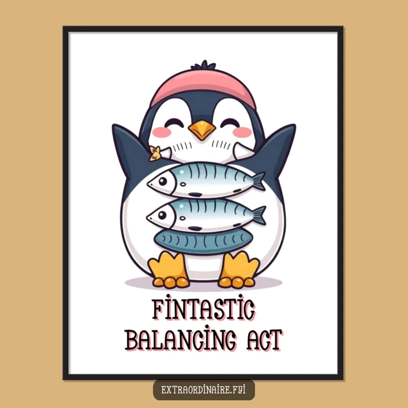 Funny Free Printable Penguin Wall Art: Fish Art Downloadable Decor