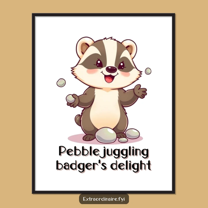 Funny Free Printable Wall Art: Badger Juggling Pebbles, Quirky Digital Art