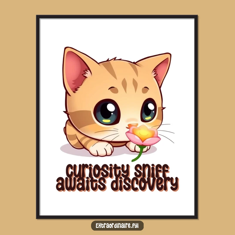 Funny Free Printable Wall Art: Cat Flower Curious Downloadable Art