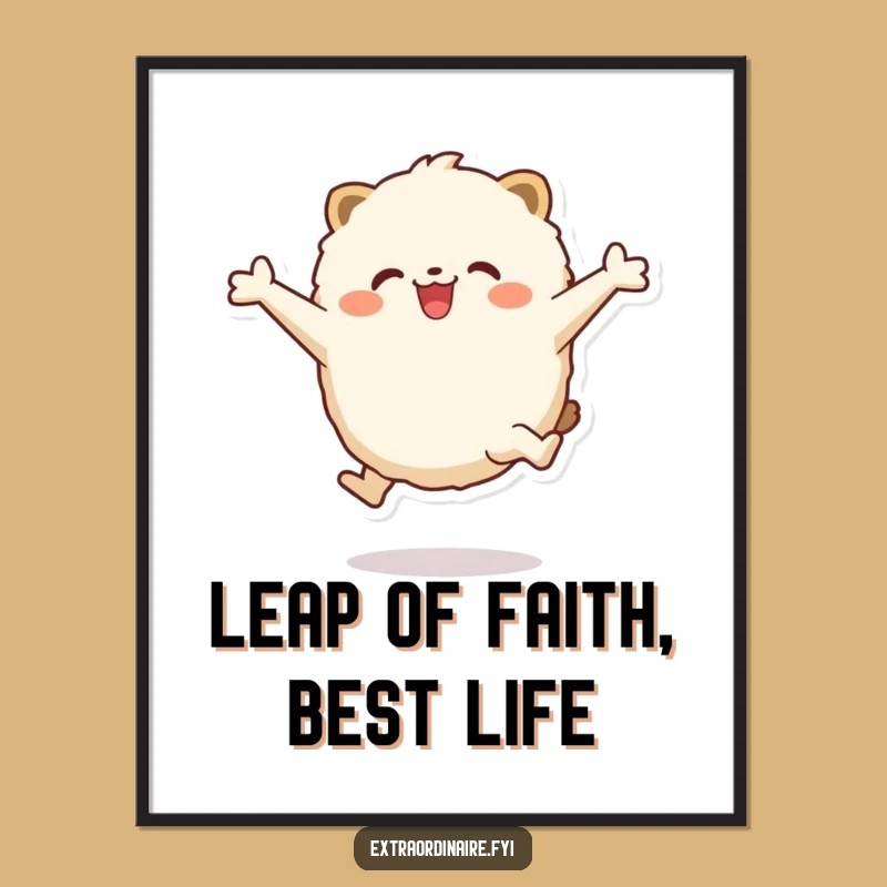 Funny Free Printable Wall Art: Fluffy Animal Leaping - Joyful Downloadable Decor