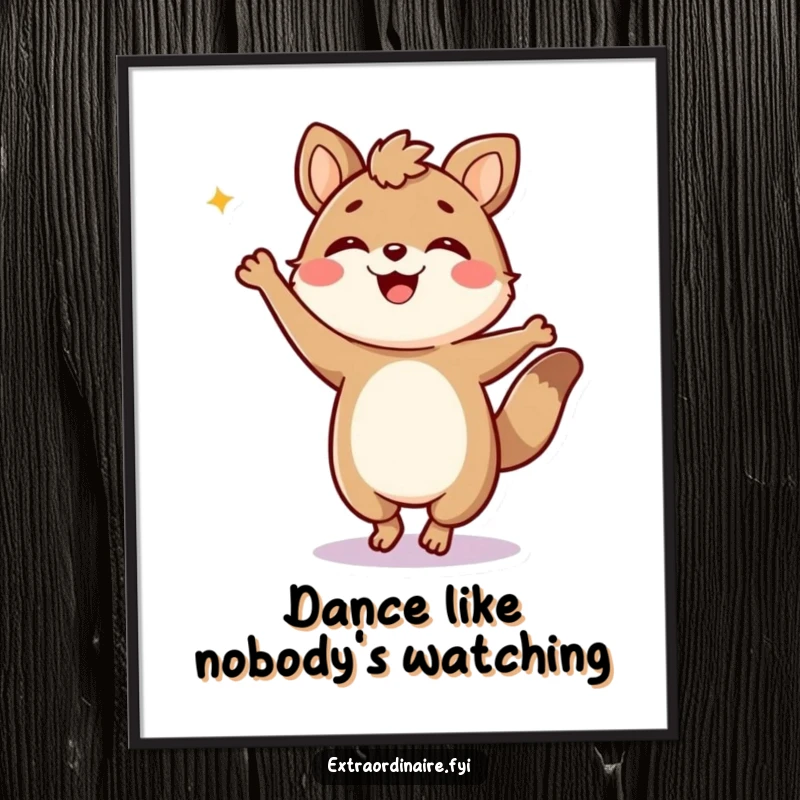 Funny Free Printable Wall Art: A jubilant animal character caught mid-motion doing a silly, energetic dance.