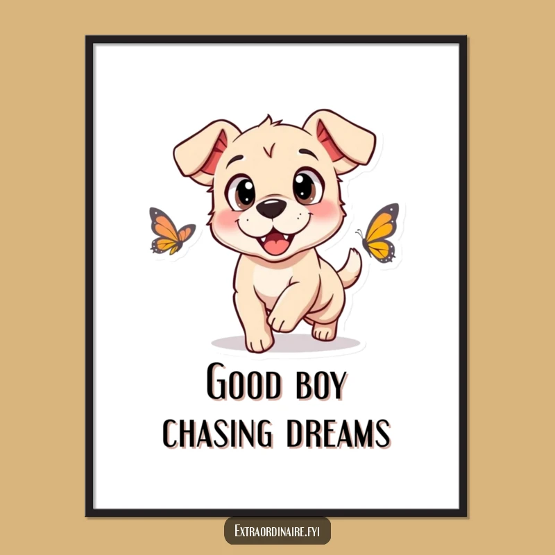 Funny Free Printable Wall Art: Dog Butterfly Chase Humorous Decor