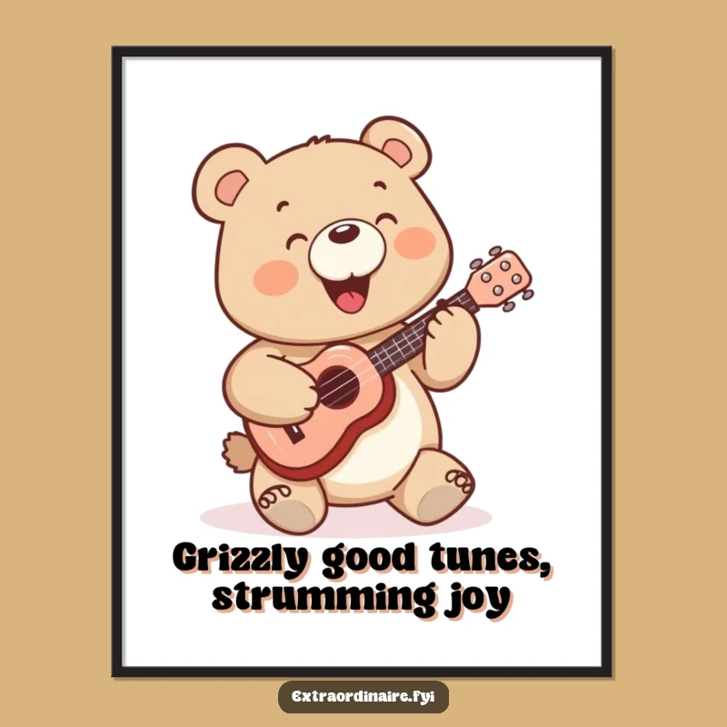 Cheerful Bear Ukulele Funny Free Printable Wall Art - Musical Downloadable Decor!