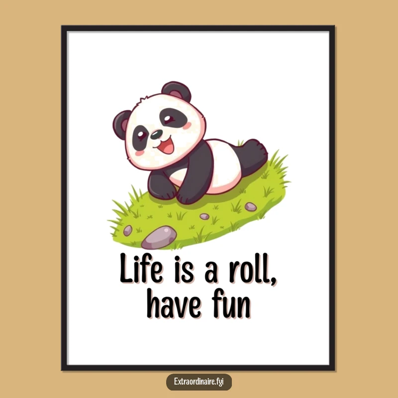 Funny Free Printable Wall Art: Panda Rolling Downhill Downloadable Art