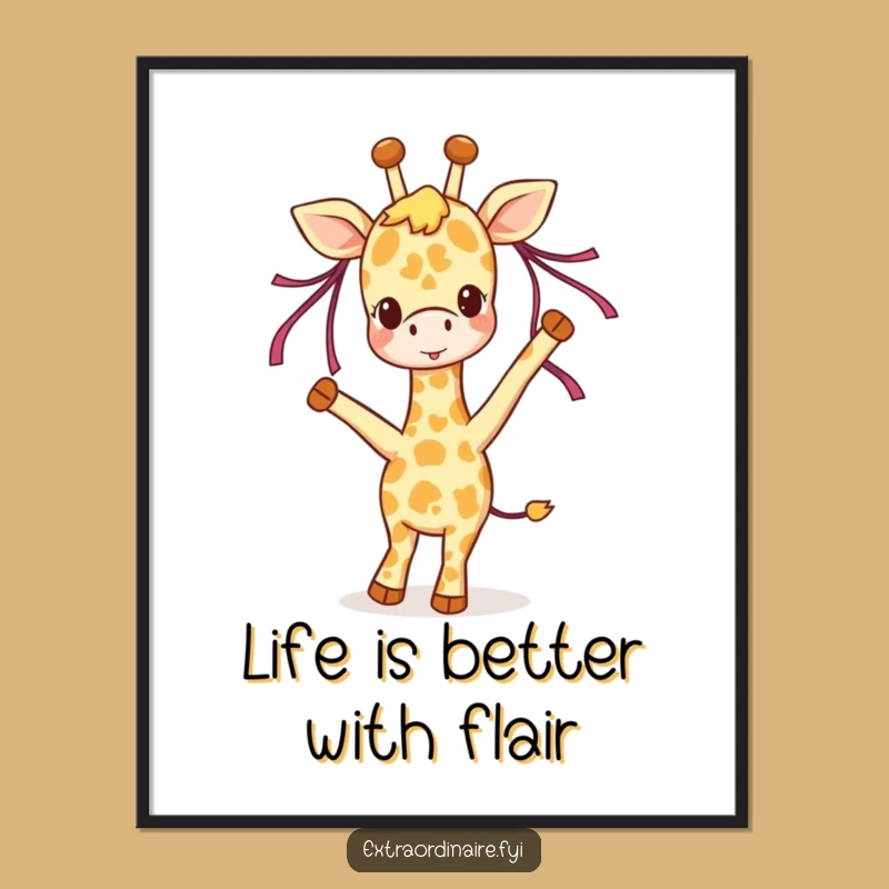 Funny Free Printable Wall Art: Giraffe Dancing Joyfully, Downloadable Art Decor