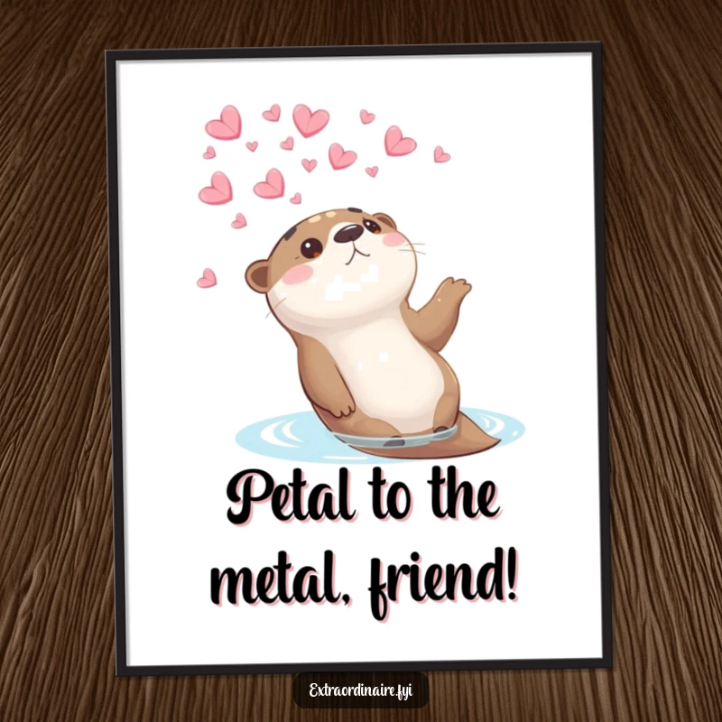 Free Printable Wall Art: A curious otter floating on its back, gazing dreamily at a falling shower of petals.