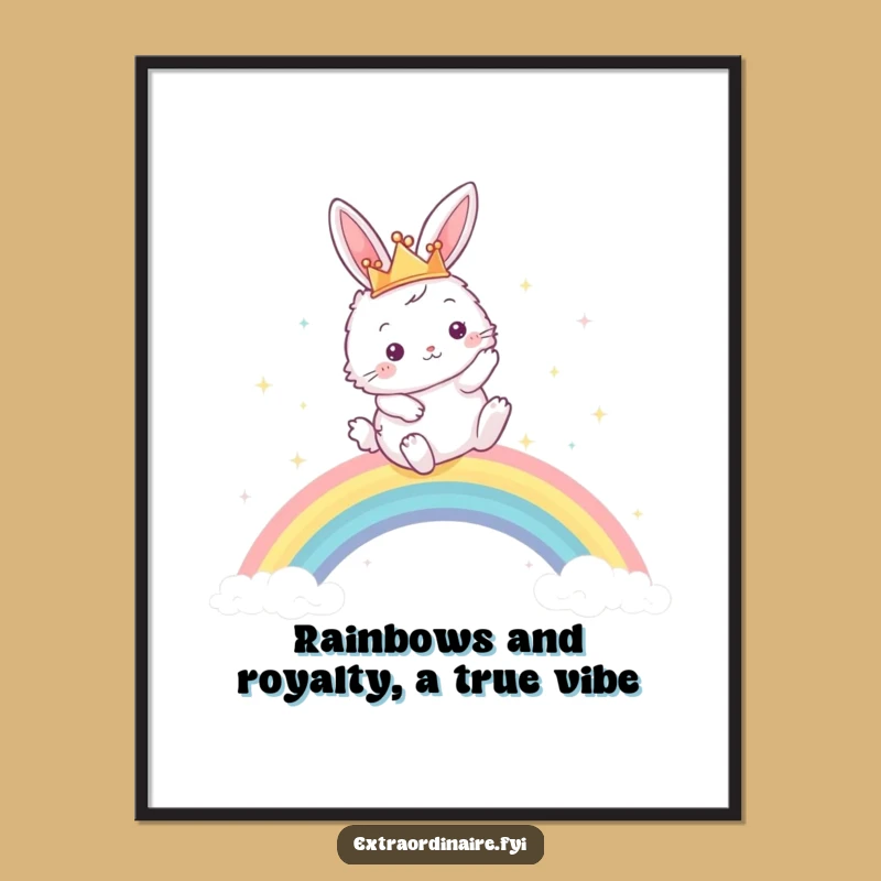 Funny Free Printable Wall Art: Bunny Crown Rainbow Leap Downloadable Art