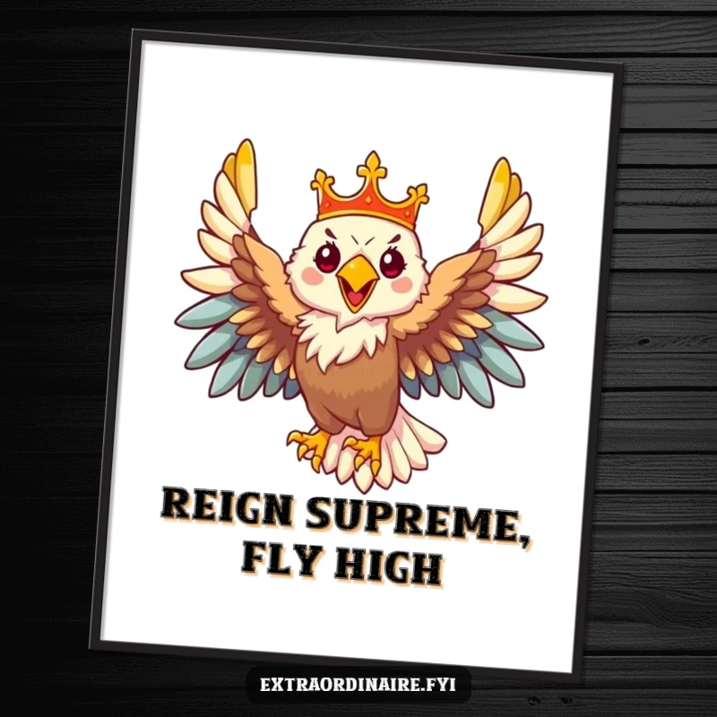 Funny Free Printable Eagle Wall Art depicting a majestic eagle with a crown soaring powerfully, adding regal flair to walls.