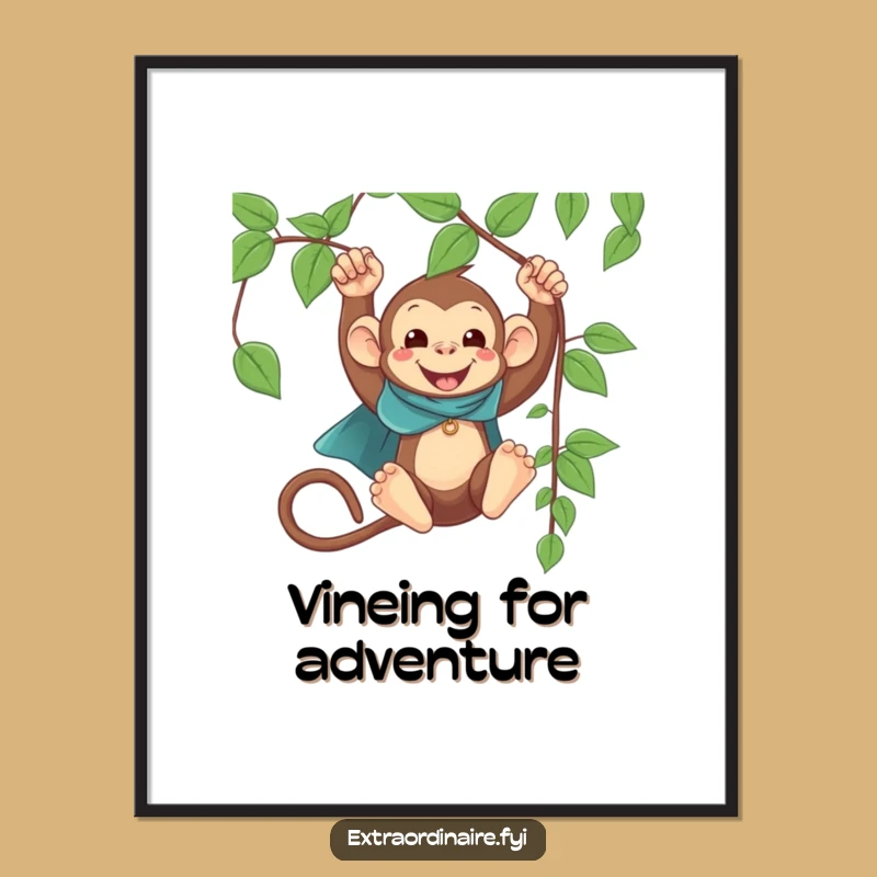 Funny Free Printable Monkey Wall Art: Swinging Cape Animal Downloadable Decor