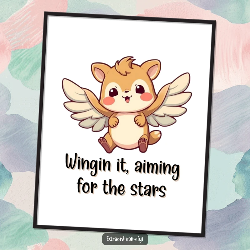 Funny free printable wall art: A valiant animal comically flapping wings, attempting flight. A humorous piece for any wall!