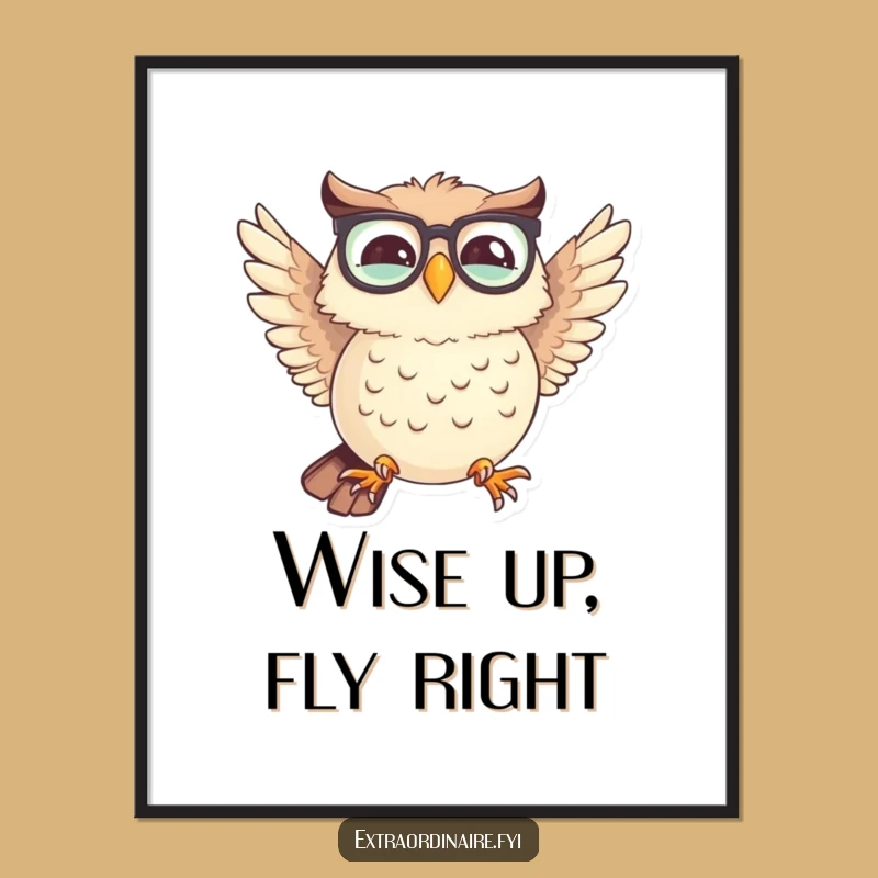 Funny Free Printable Wall Art: Owl Spectacles Mismatched Wings Humorous Decor