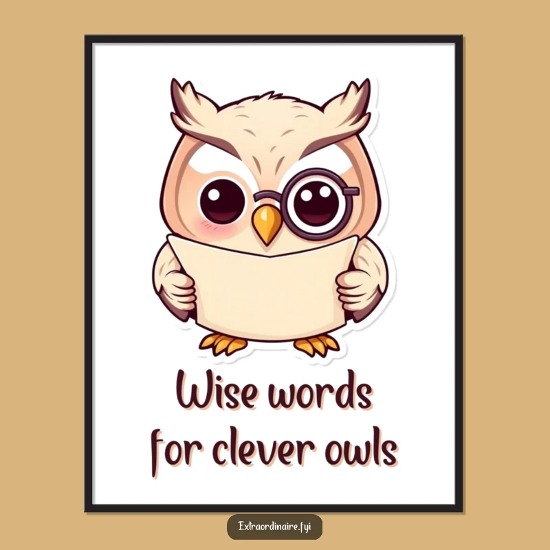 Free Printable Wall Art: Wise Owl Monocle, Humorous Downloadable Decor for Intellectuals