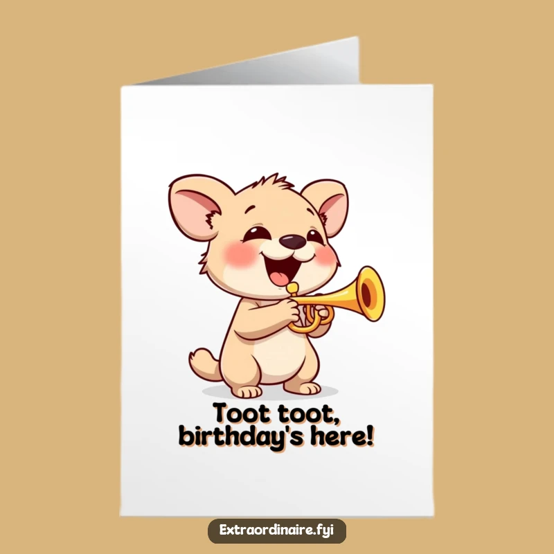 Free Printable Birthday Card: Animal Trumpet Player - Funny Downloadable Gift