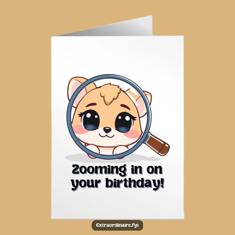 Free Printable Birthday Card: Curious Animal Magnifying Glass - Funny Downloadable Gift