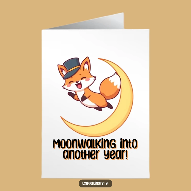 Free Printable Birthday Card: Fox Leaping Moon Top Hat Funny Downloadable Greeting
