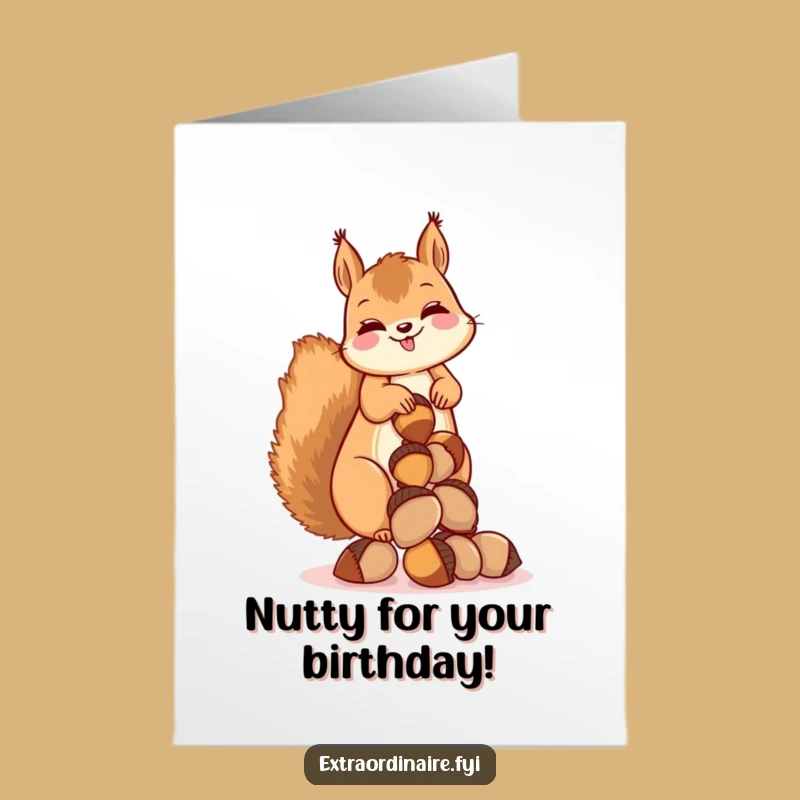 Free Printable Birthday Card: Giggling Squirrel Acorns, Funny Downloadable Gift for Hoarders