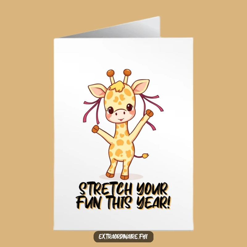 Free Printable Birthday Card: Joyful Giraffe Dance, Fun Downloadable Greeting Gift