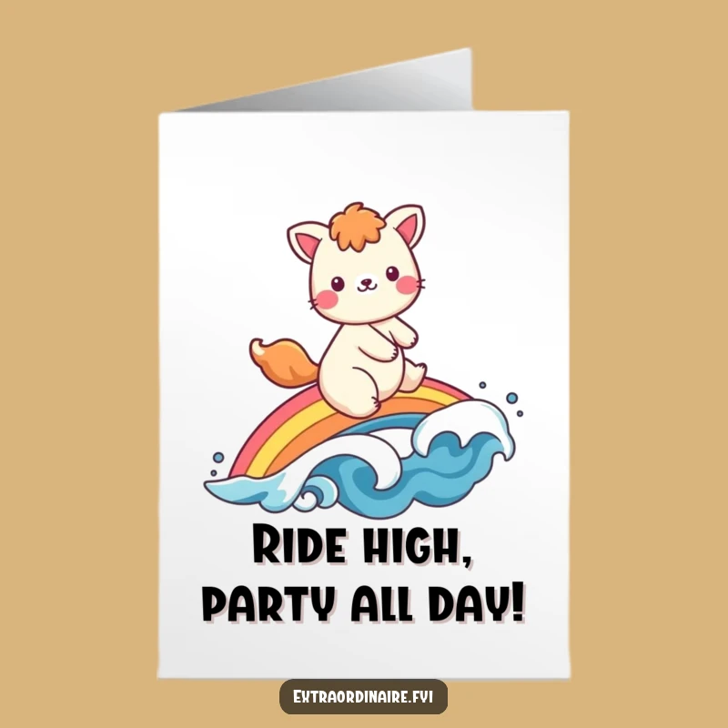 Free Printable Birthday Card: Rainbow Riding Animal - Fun & Cheerful Greetings!