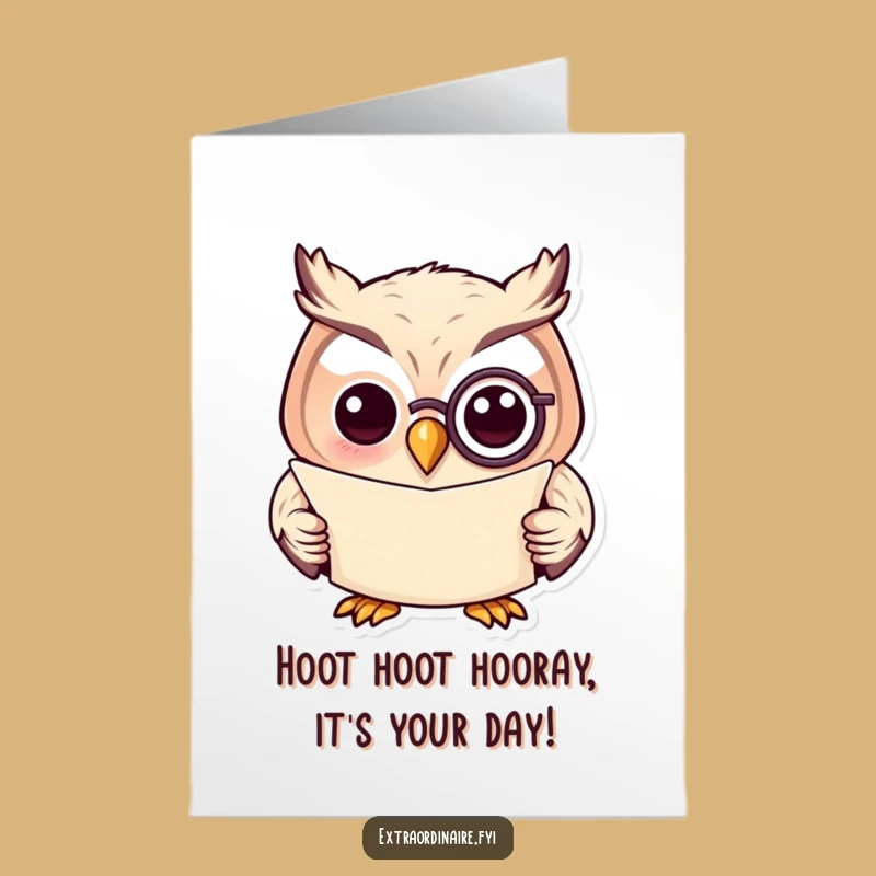 Free Printable Birthday Card: Wise Owl Monocle, Funny Downloadable Gift for Scholars