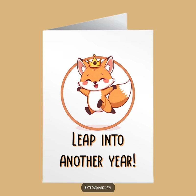 Free Printable Crowned Fox Jumping Funny Birthday Card - Downloadable DIY Gift