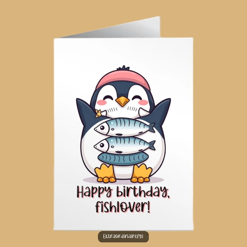 Free Printable Penguin Birthday Card: Fish Stack Fun Downloadable Humorous Gift
