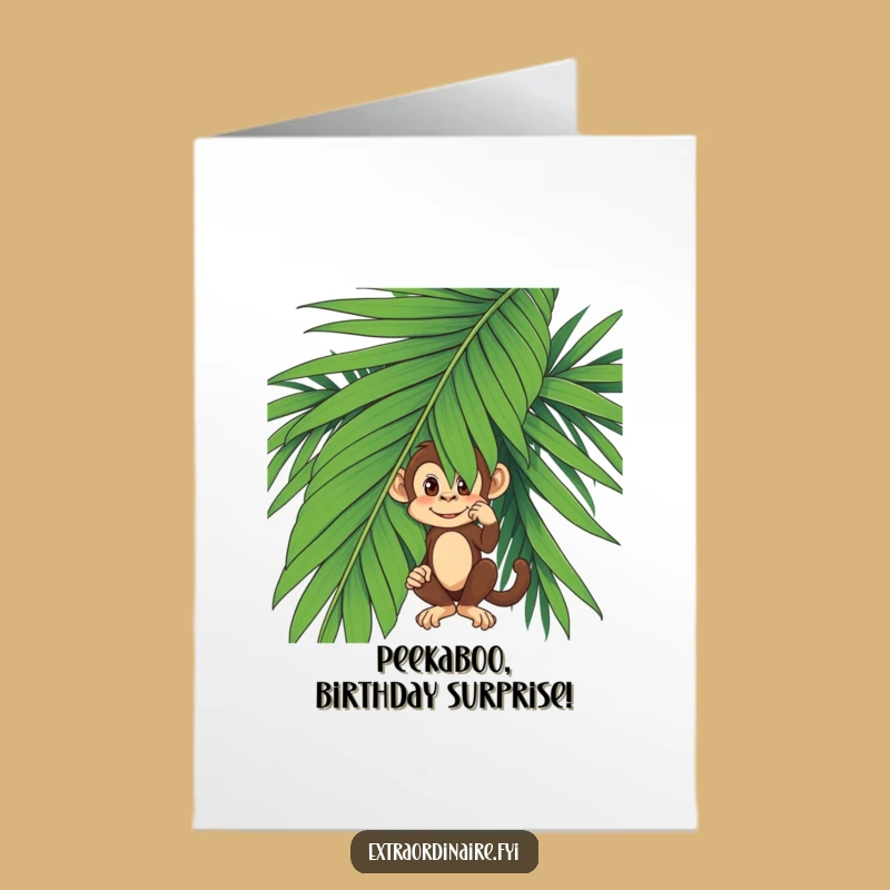 Funny Free Printable Birthday Card: Mischievous Monkey Hiding - Hilarious Downloadable Gift!