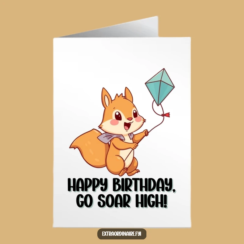 Free Printable Birthday Card: Squirrel's Kite Adventure - Funny Downloadable!