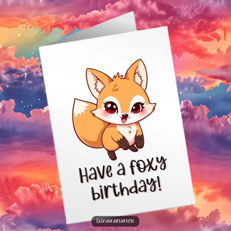 Funny Free Printable Birthday Card: A sly fox pauses mid-pounce, its eyes twinkling with playful mischief and birthday wishes.