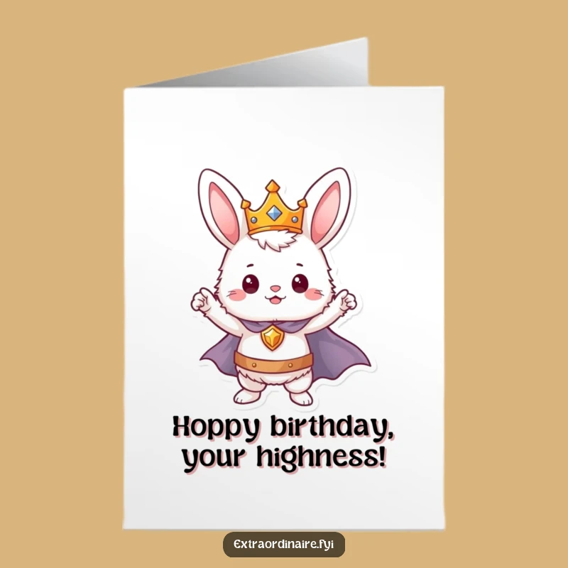 Heroic Bunny Free Printable Birthday Card - Crowned Fluff Downloadable Gift