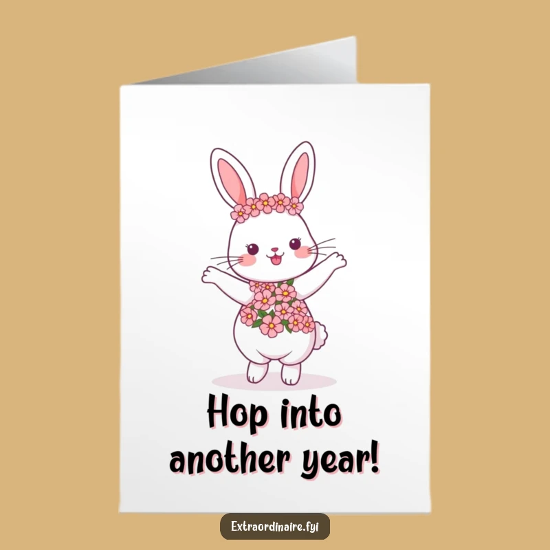 Free Printable Birthday Card: Joyful Rabbit Dances, Fun Downloadable Gift for Her