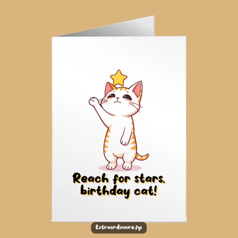 Curious Cat Free Printable Birthday Card - Star Reaching Downloadable Gift