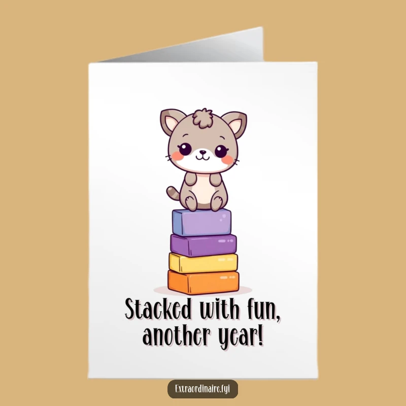 Free Printable Birthday Card: Animal Balancing Blocks - Funny Downloadable Gift