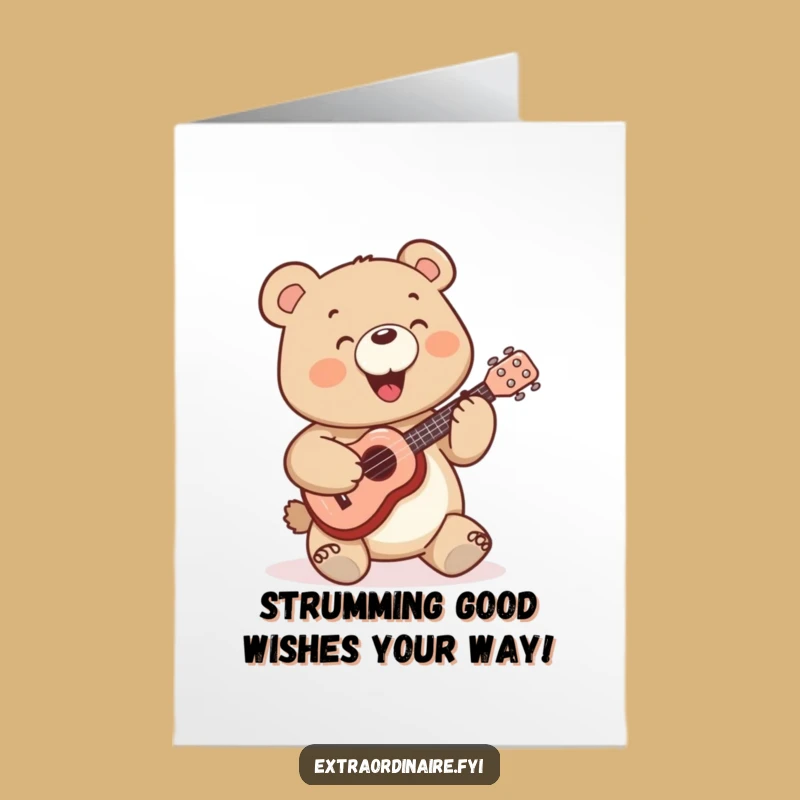 Free Printable Birthday Card: Cheerful Bear's Ukulele Jam - Funny Downloadable!