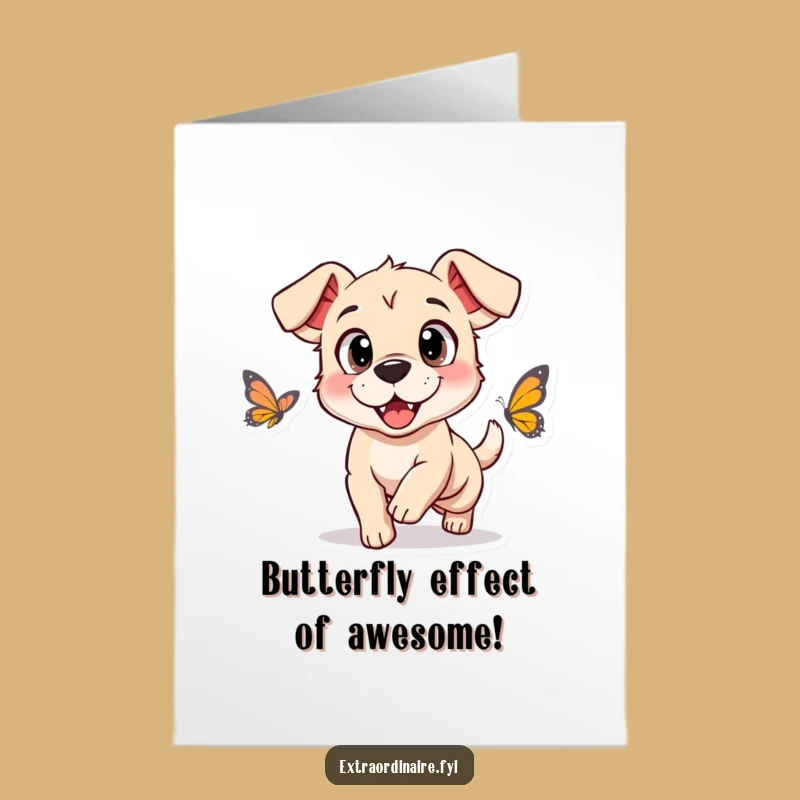 Free Printable Congrats Card: Dog Butterfly Chase Fun Downloadable Gift