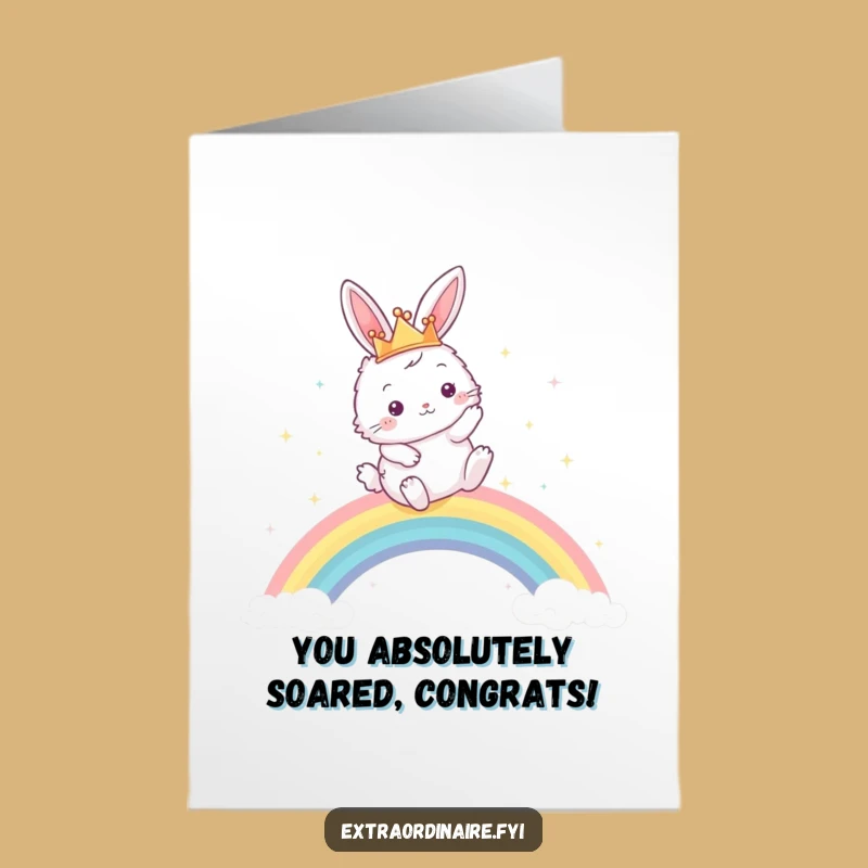 Free Printable Congrats Card: Bunny Rainbow Leap Funny Downloadable Gift