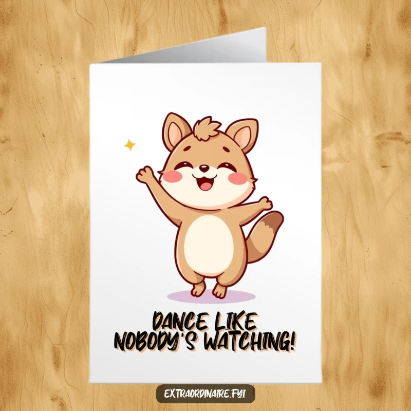 Funny Free Printable Congratulations Card: Jubilant animal character doing an energetic and silly dance to celebrate.