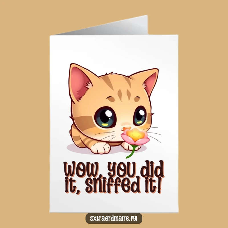 Free Printable Congrats Card: Curious Cat Flower Funny Downloadable Gift