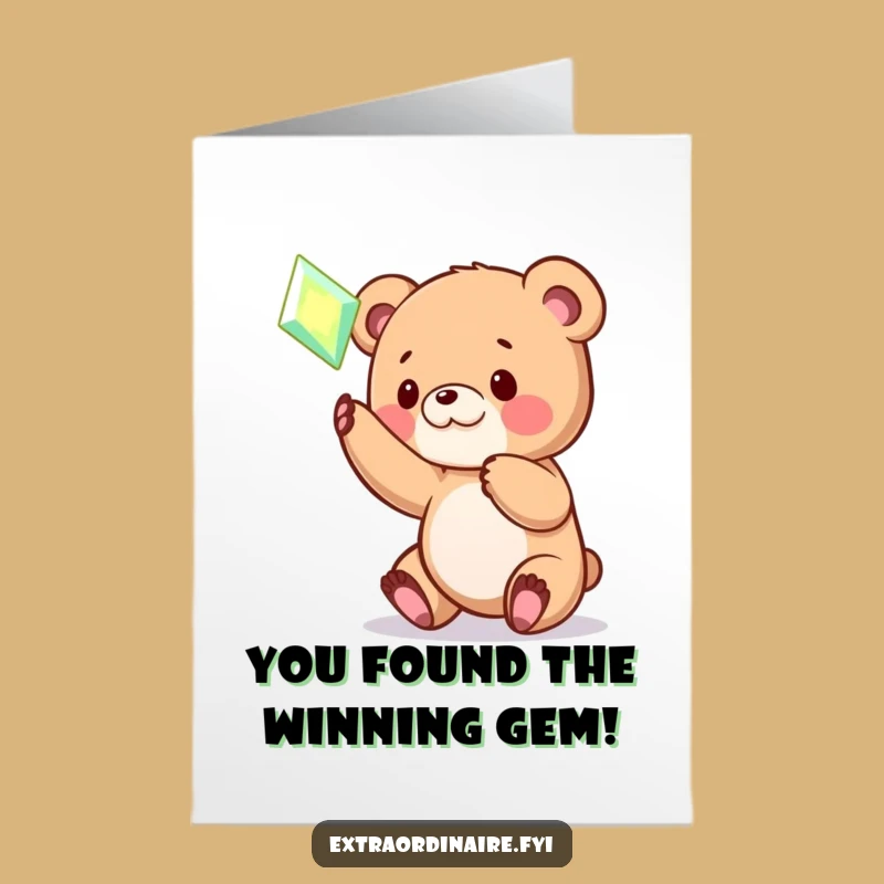 Free Printable Congratulations Card: Bear Cub and Gem Celebration Downloadable