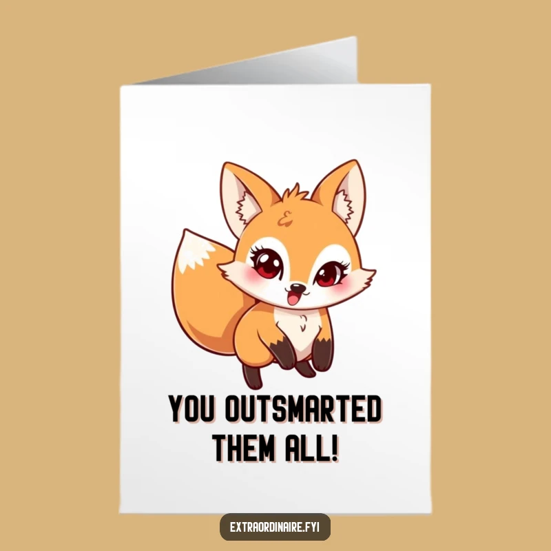 Free Printable Congrats Card: Pouncing Fox's twinkle celebrates your clever win!