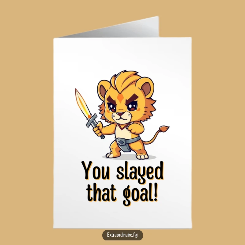 Free Printable Congrats Card: Brave Lion Cub Sword Winner, Epic Downloadable Gift