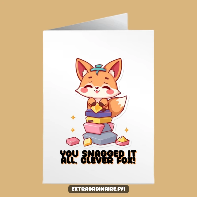 Free Printable Congrats Card: Mischievous Fox's Shiny Haul - Funny Downloadable!