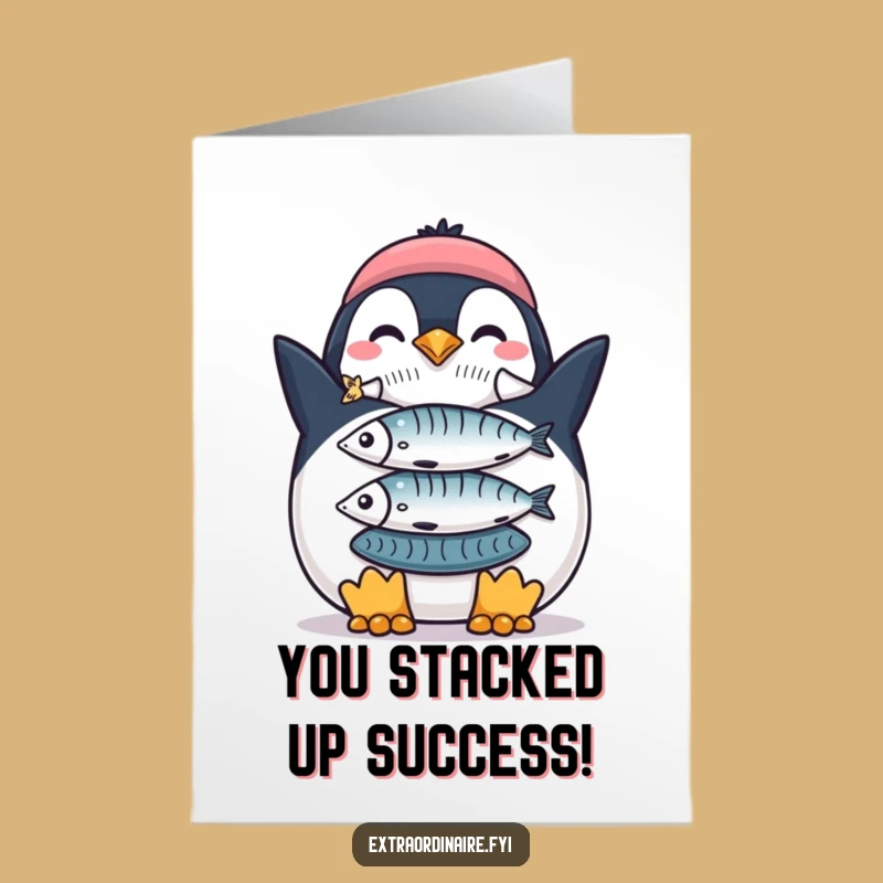 Free Printable Penguin Congratulations Card: Fish Stack Achievement Downloadable