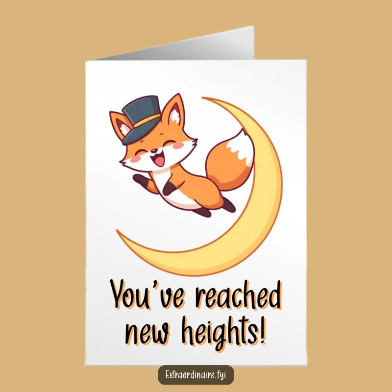 Free Printable Congratulations Card: Dapper Fox Leaps Moon, Celebrate Downloadable