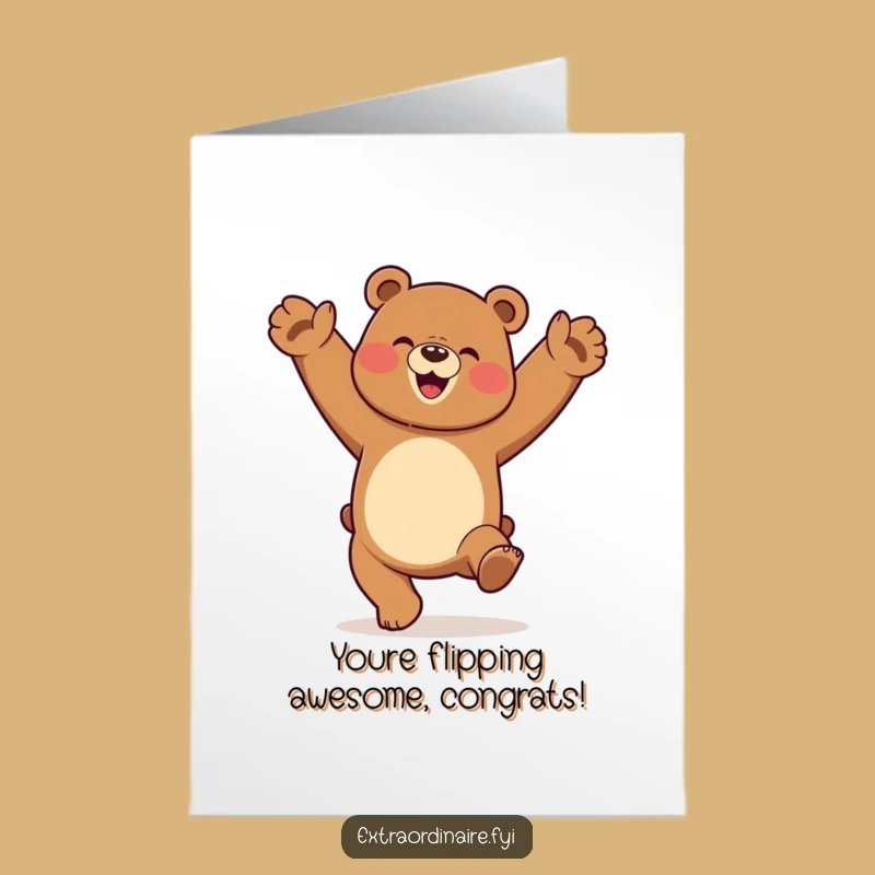 Ecstatic Free Printable Congrats Card: Bear's Cartwheel Triumph - Funny Downloadable Gift!