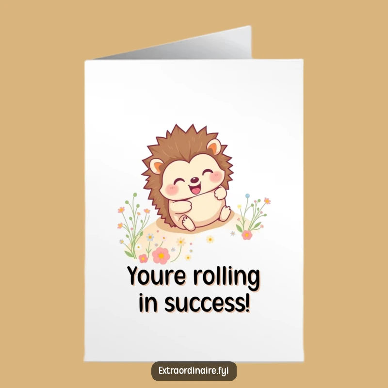 Cheery Free Printable Congrats Card: Hedgehog's Rolling Success - Funny Downloadable Gift!