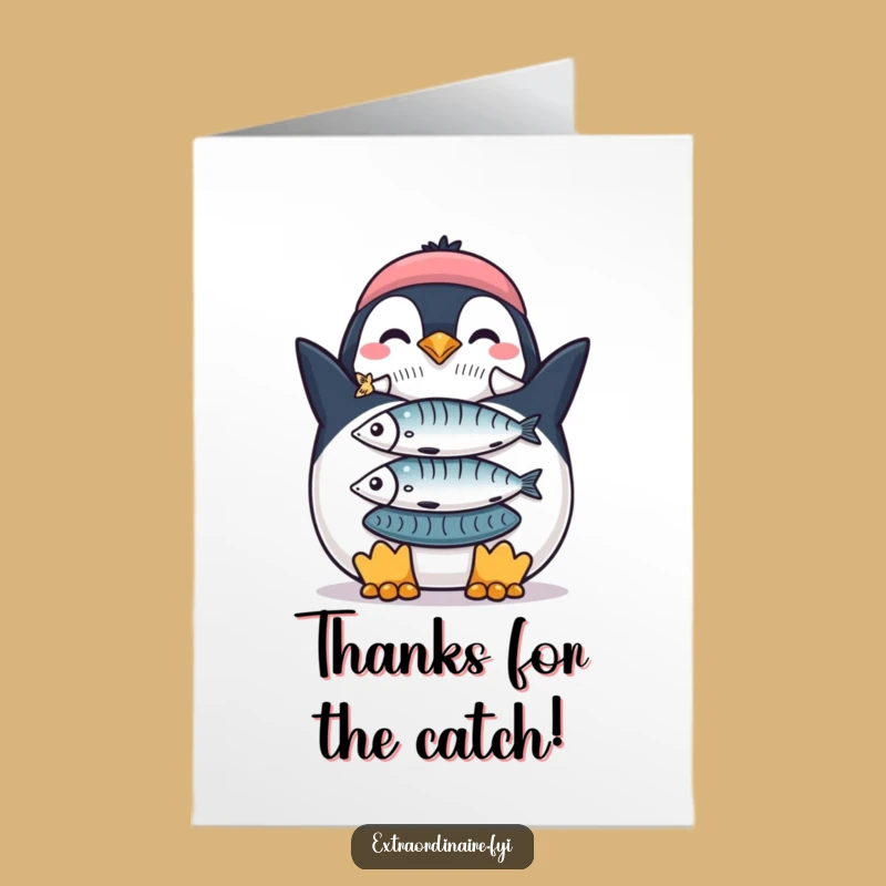 Free Printable Penguin Thank You Card: Fish Stack Gratitude Downloadable