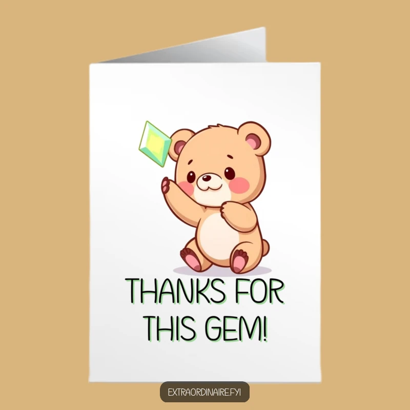 Free Printable Thank You Card: Bear Cub Gem Play Funny Downloadable Gratitude