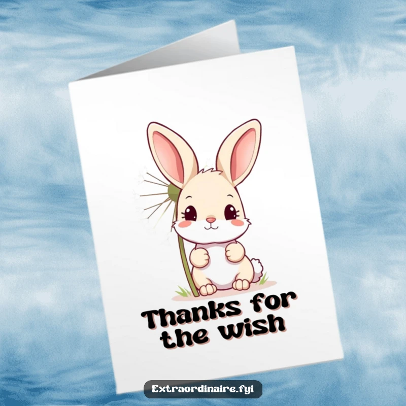Funny Free Printable Thank You Card: A curious bunny peeks from behind a giant sparkling dandelion, sending thanks.
