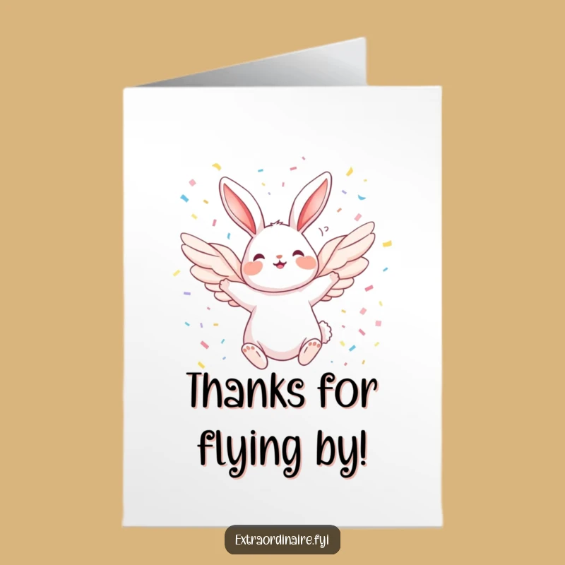 Free Printable Thank You Card: Grateful Winged Rabbit in Confetti Downpour
